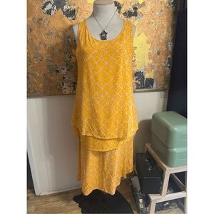 Noa Noa Batik Apricot Sleeveless Layered Hawaiian A-Line Maxi Dress M
